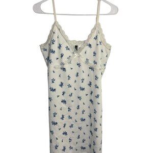 H&M White Mini Dress with Blue Flowers
